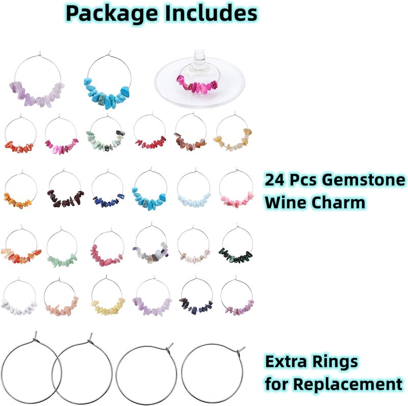 Pride & par Store 24 Pcs Nature Gemstone Beads Glass Charms for Stem Glasses, Wine Glass Decoration for Weddings, Parties - Image 2